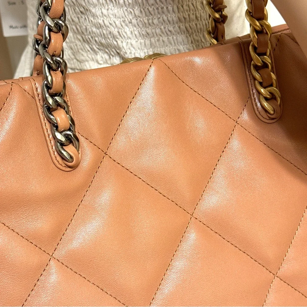 CHANEL Lambskin Quilted Leather Shopping Bag in Light Caramel Brown - Picture 8 of 16